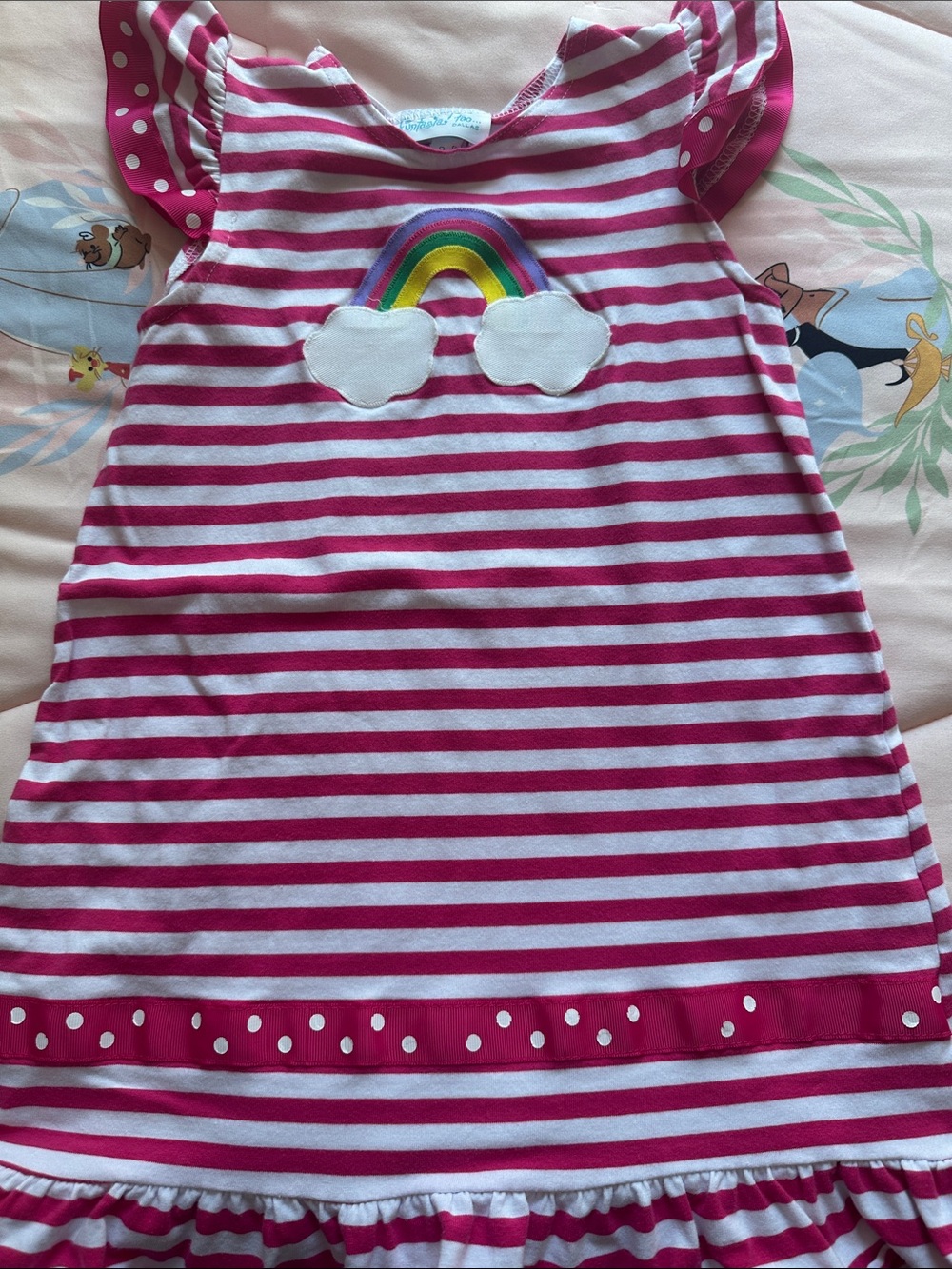 Pink & White Striped Rainbow Appliqué Dress